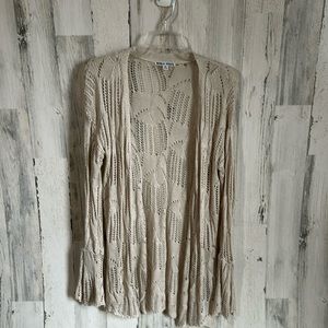 W47 tan cardigan crochet moral fiber medium med m